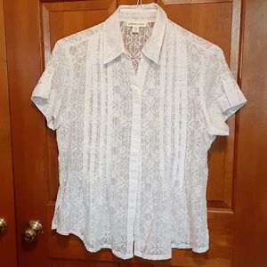 Coldwater Creek White Pleated Blouse